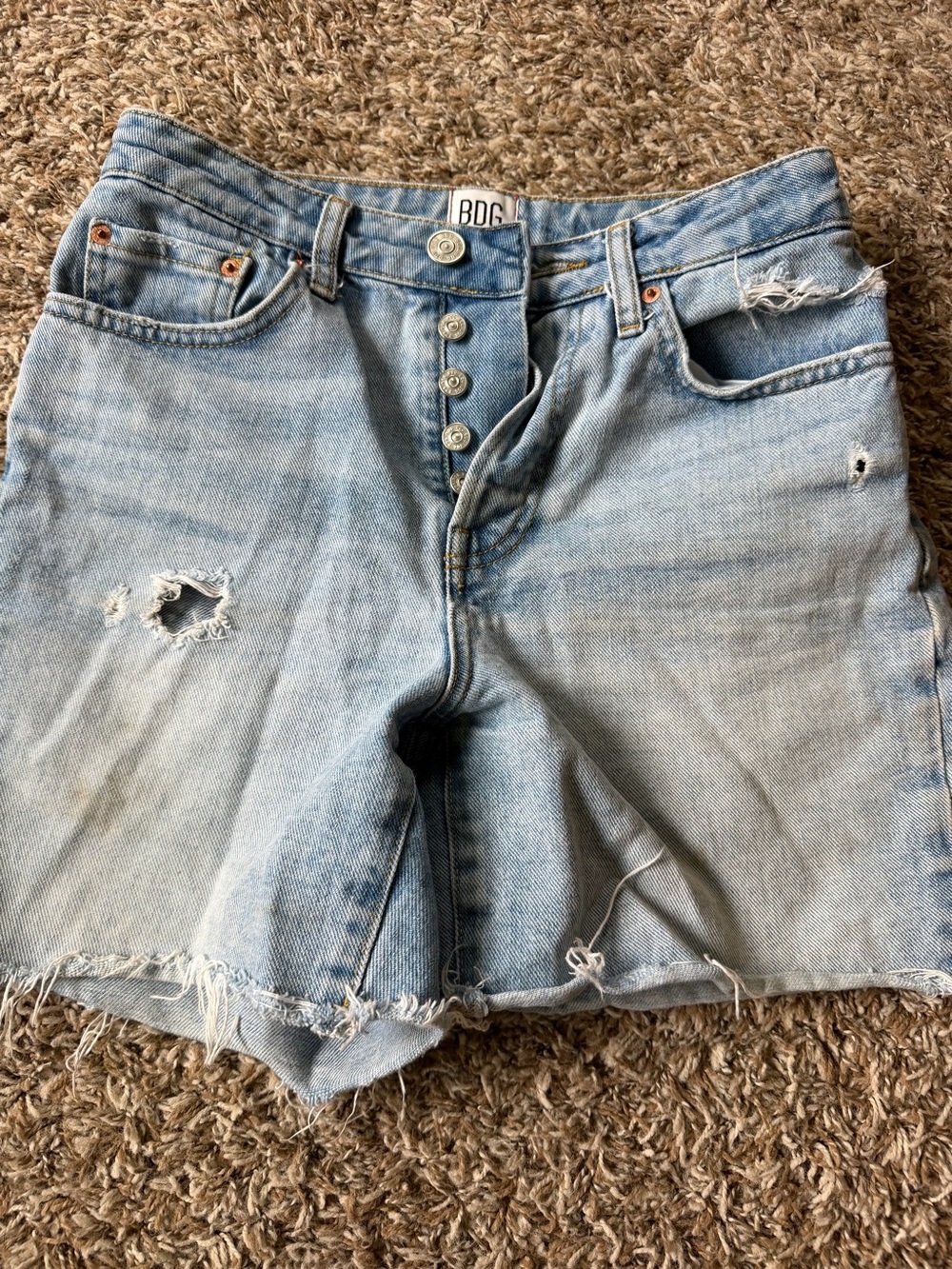 BDG Light Blue Distressed High-Rise Denim Shorts